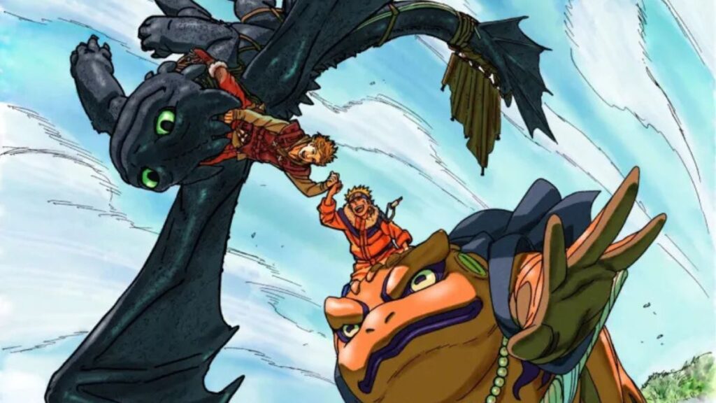 Naruto se une a Cómo entrenar a tu dragón en una ilustración especial de Masashi Kishimoto Ilustración-Naruto y live-action de Cómo entrenar a tu dragón- Masashi Kishimoto