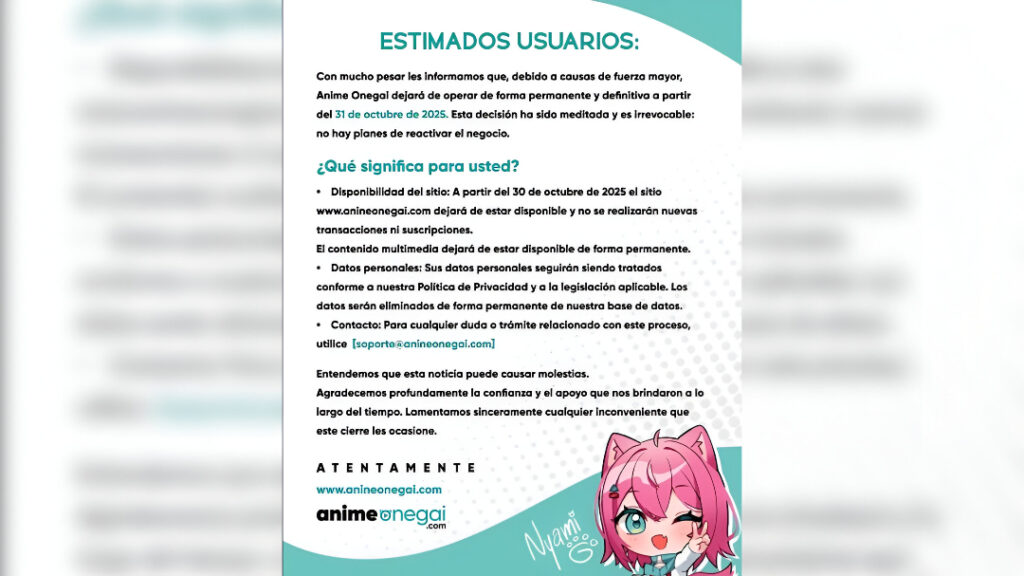 Anime Onegai-Comunicado