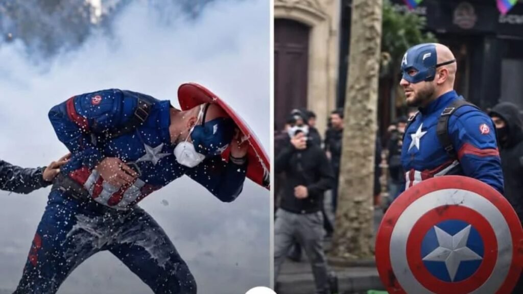 Personajes de Anime y Superhéroes aparecen en las protestas de Francia Protestas-Francia-2026-Capitán América