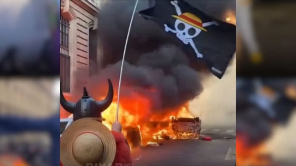 Personajes de Anime y Superhéroes aparecen en las protestas de Francia Protestas- Francia 2026- One Piece